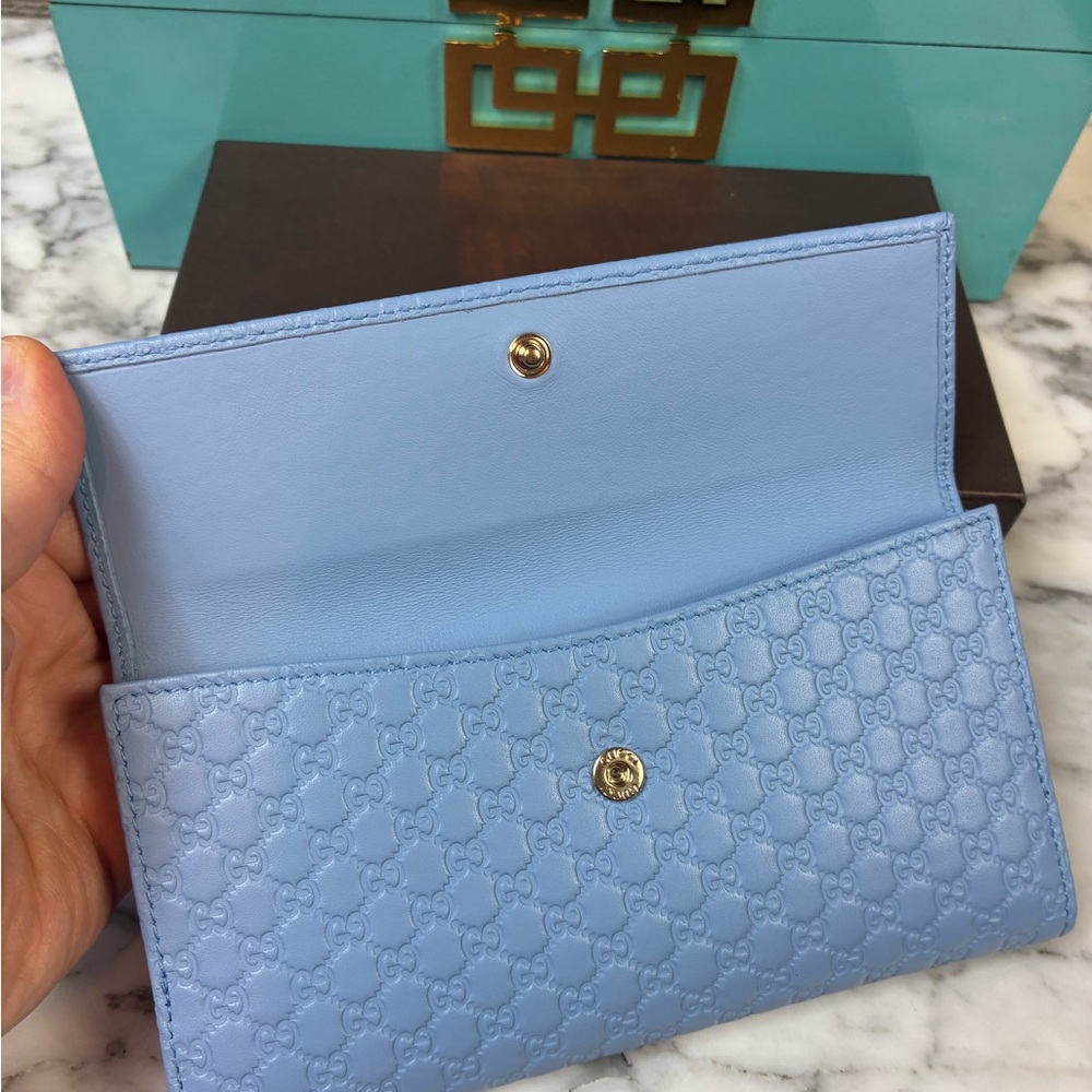 Gucci Micro Guccissima Light Blue GG Leather Multi Pocket Wallet NWOT Authentic - Picture 13 of 14